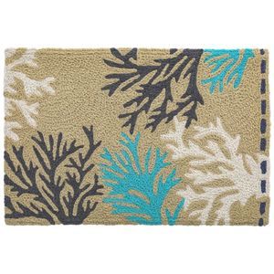 Tri Color Coral Tan Blues and White 30 x 20 Inches Accent Throw Rug Machine Wash